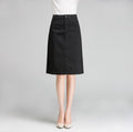 Polyester Elastic High Waisted Pencil Skirt Stretch Bodycon Below Knee Skirt